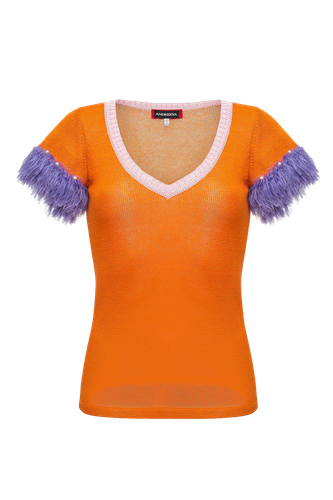 Golden poppy knit top with handmade knit details and pearls - ANDREEVA - Modalova