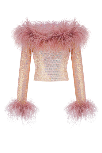 Sparkle Blush Feathers Top w Open Shoulders - Santa Brands - Modalova