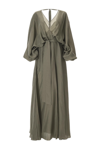 Pure silk wrap dress in olive - Lita Couture - Modalova