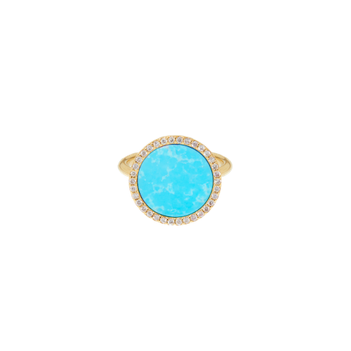 Turquoise Inlay, Gold & Diamond Perimeter Ring - Ali Grace Jewelry - Modalova