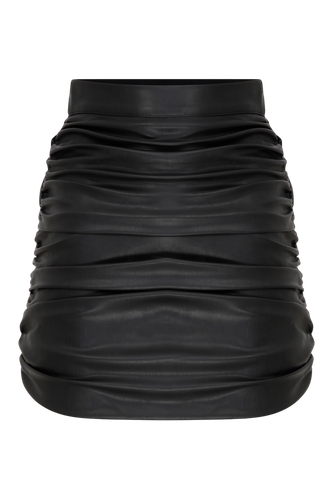 Chels Ruched Vegan Leather Mini Skirt in Black - Nazli Ceren - Modalova