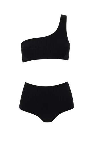 One-Shoulder Bikini with High-Waisted Bottom in Black - Bottom - Sara Cristina - Modalova