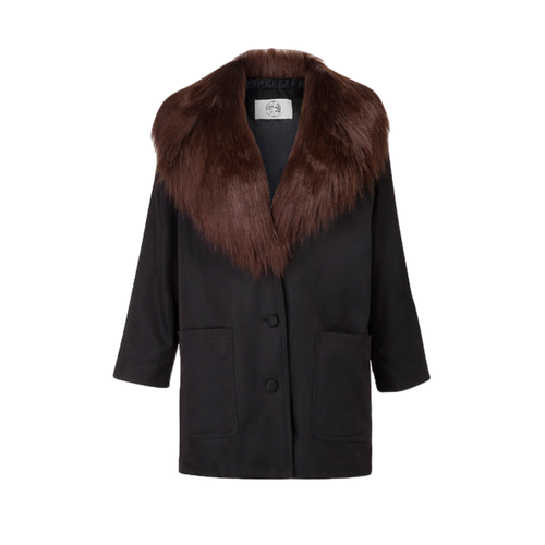 Lavatera Recycled Nylon Black Padded Coat With Brown Faux Fur Collar - Marei 1998 - Modalova