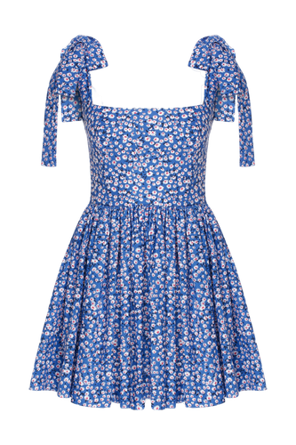 Audree Floral Print Poplin Mini Dress in Azure - Nazli Ceren - Modalova