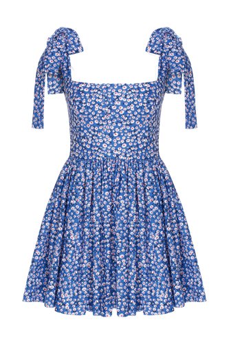 Audree Floral Print Poplin Mini Dress in Azure Blue - Nazli Ceren - Modalova