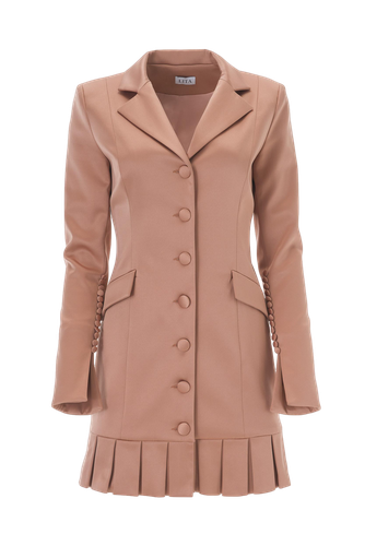Elegant Mini Peach Dress with Buttons and Pleats - Lita Couture - Modalova