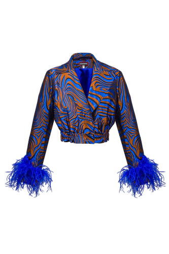 Blue Marilyn Jacket With Feathers - ANDREEVA - Modalova