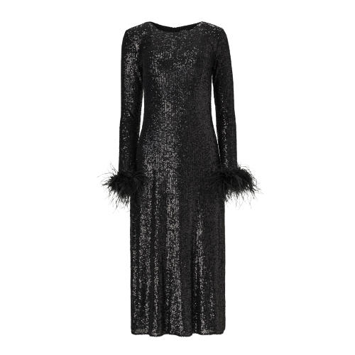Open-back sequins dress with feathers in black - Lita Couture - Modalova