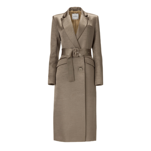 Belted midi trench coat in liquid silver - Lita Couture - Modalova