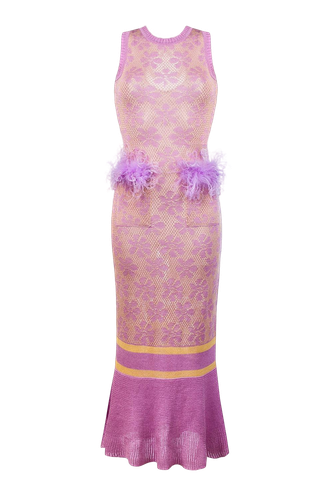 Lavender Knit Dress With Feathers Details - ANDREEVA - Modalova