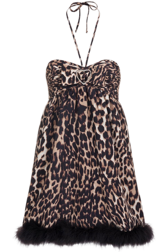 Sophia Leopard Halter Draped Babydoll Dress With Marabou Trim- Made To Order - Natalie and Alanna - Modalova