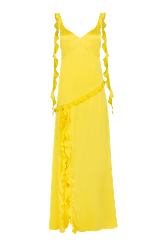 Ruffled silk maxi dress in Lemon Yellow - JAAF - Modalova