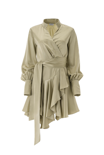 Ruffle hem silk wrap dress in green - Lita Couture - Modalova