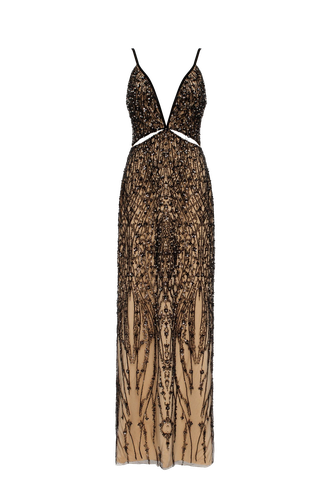 Gala-worthy beige maxi dress covered in sequined ornament, Smoky Quartz - Milla - Modalova