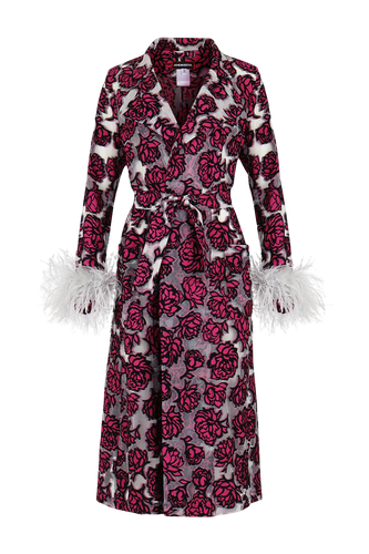 Rose coat with detachable feathers cuffs - ANDREEVA - Modalova