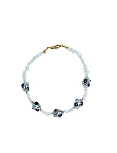 Nixie Quartz With 18k White Gold Plated With Purple Freshwater Pearls Clay Beads Necklace - Carolina Wong - Modalova