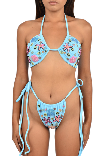 Fia Tropical Hand Embroidered Bikini Blue - Oceanus Swimwear - Modalova