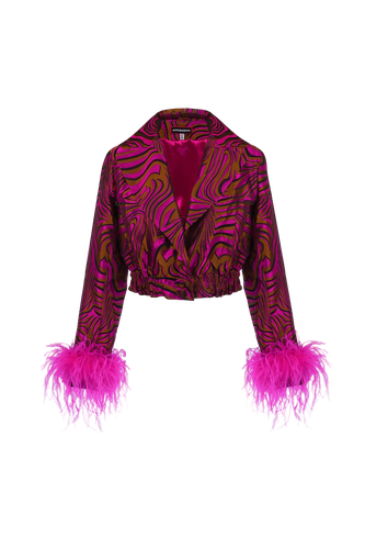 Raspberry Marilyn Jacket With Feathers - ANDREEVA - Modalova