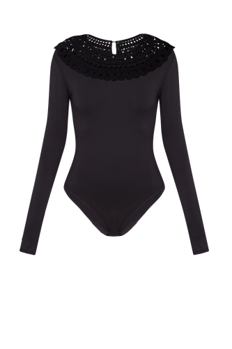 Knitted Bodysuit in Black Color - Malva Florea - Modalova