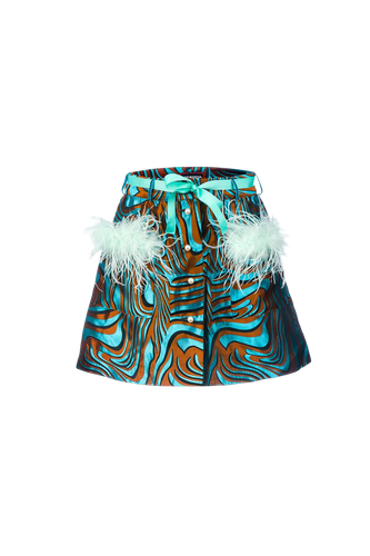 Mint Printed Mini Skirt With Feathers - ANDREEVA - Modalova
