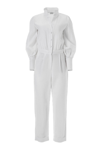 Belted vanity jumpsuit in white cotton blend - Lita Couture - Modalova