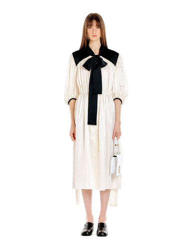 Unoelle Pussy-bow Shirred Dress - Ivory/black - EENK - Modalova