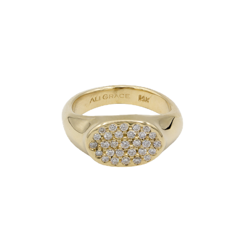 Petite Gold Signet Ring W/ Pavé Diamonds - Ali Grace Jewelry - Modalova