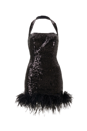 Elia Black Sequined Mini Dress - Lora Istanbul - Modalova