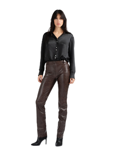 HATTIE dark brown vegan leather cigarette trousers - DIVALO - Modalova