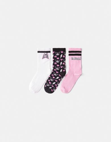 Pack 3 Calcetines Kuromi Print Mujer - Bershka - Modalova