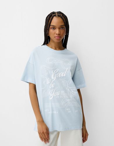 Camiseta Manga Corta Print Oversize Mujer M - Bershka - Modalova