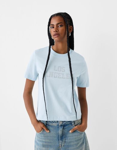 Camiseta Manga Corta Strass Mujer S - Bershka - Modalova