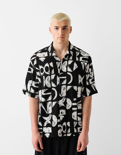 Camisa Manga Corta Textura Print Hombre L - Bershka - Modalova