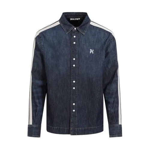 Blue Denim Jacket with White Straps - Palm Angels - Modalova