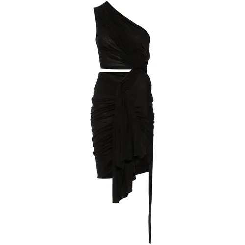 Schwarzes Drapiertes Kleid mit Gesammelter Drehung - Rick Owens - Modalova