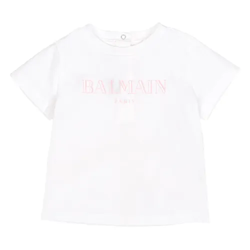 White Logo T-Shirt for Baby Girls - Balmain - Modalova