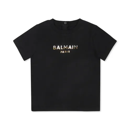 Black Cotton Blend T-Shirt with Logo - Balmain - Modalova