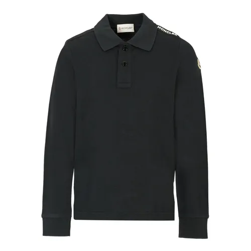 Black Cotton Long Sleeves Polo Shirt - Moncler - Modalova