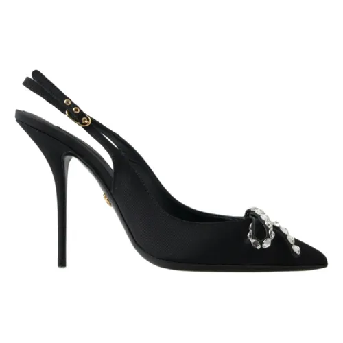 Black Crystal Embellished Slingback Heel Shoes - Dolce & Gabbana - Modalova
