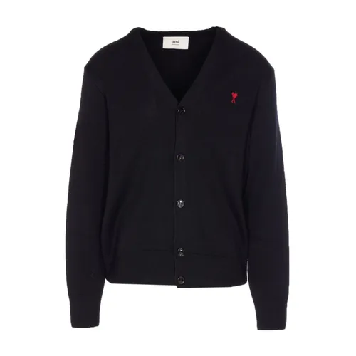 Black Wool Knit V-Neck Sweater - Ami Paris - Modalova