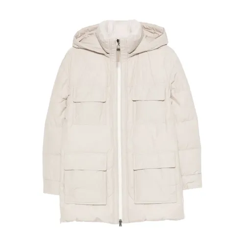 Beiger Gepolsterter Mantel mit Kapuze und Reißverschluss - Brunello Cucinelli - Modalova