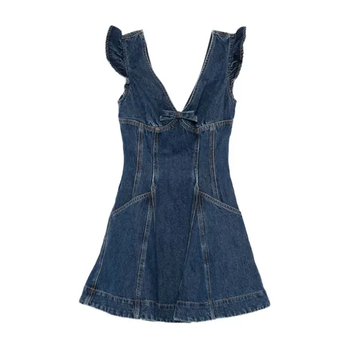 Blue Ruffle Detail Cotton Dress - Self Portrait - Modalova