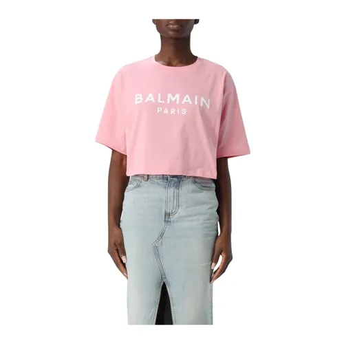 Logo Crop Tee in White - Balmain - Modalova