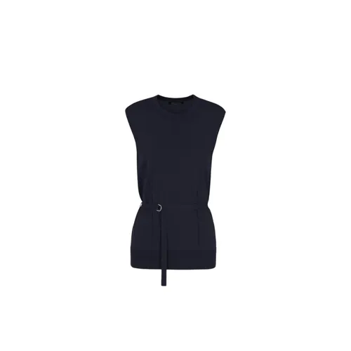 Sleeveless Dark Blue Ribbed Top - Armani Exchange - Modalova