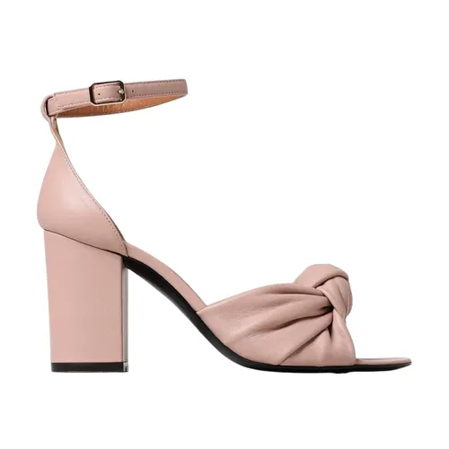 Leather Block Heel Sandals - Via Roma 15 - Modalova