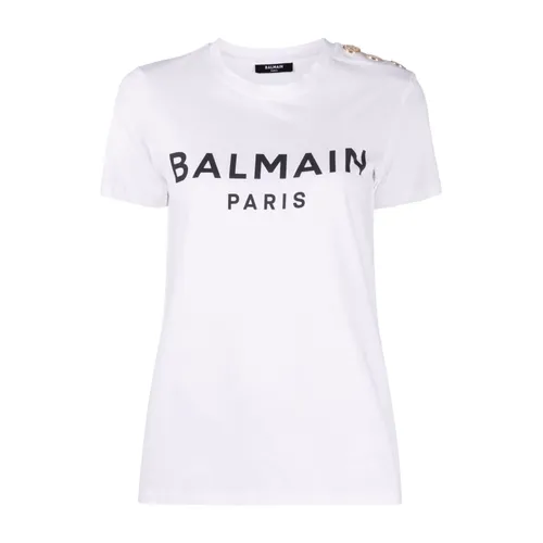 White T-Shirt with Logo Print - Balmain - Modalova