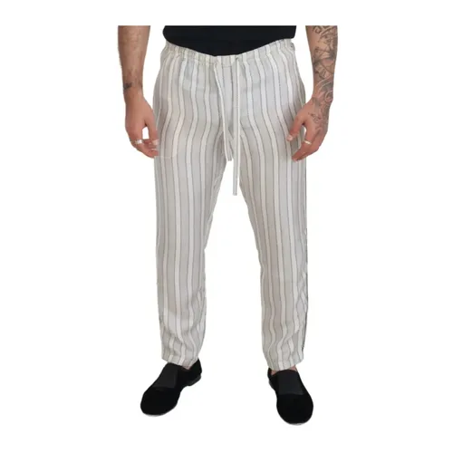 White Stripes Silk Lounge Trouser Pants - Dolce & Gabbana - Modalova