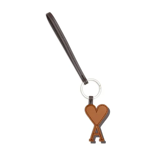 Brown Leather Logo Keychain - Ami Paris - Modalova