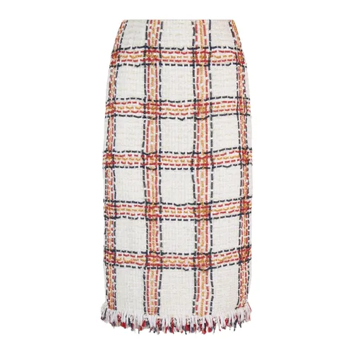 Beige Tweed Fringe Pencil Skirt - Elisabetta Franchi - Modalova