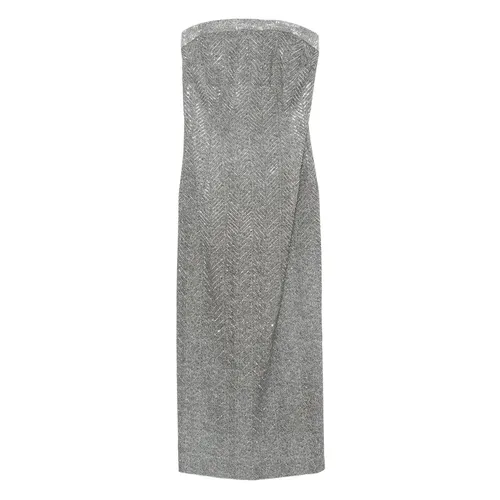 Herringbone Rhinestone Off-Shoulder Dress - Ermanno Scervino - Modalova